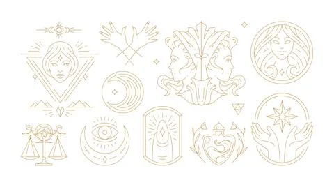 Magic woman boho vector illustrations of graceful feminine women and esoter.. Stock Illustration
