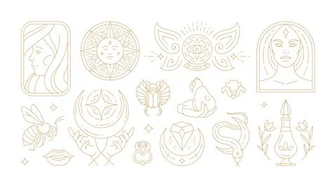 Magic woman boho vector illustrations of graceful feminine women and esoteric Stockillustratie