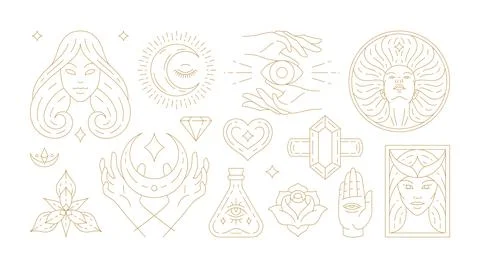 Magic woman boho vector illustrations of graceful feminine women and esoteric Stockillustratie
