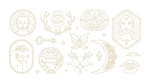 Magic woman boho vector illustrations of graceful feminine women and esoteric Illustrazione stock