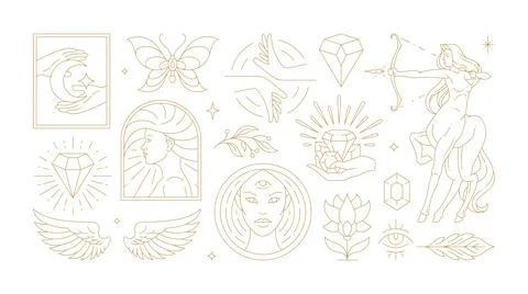 Magic woman boho vector illustrations of graceful feminine women and esoter.. Stock Illustration