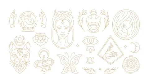 Magic woman boho vector illustrations of graceful feminine women and esoter.. Stock Illustration
