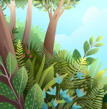 Magic woods green forest background for children Stock Illustration