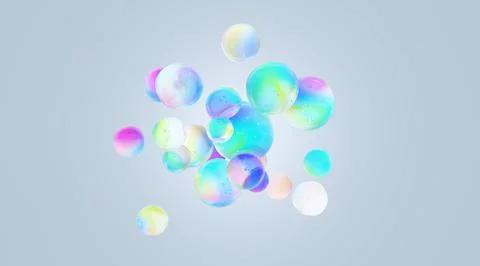 Magical 3D iridescent bubbles float in dreamy space, symbolizing fantasy beauty Stock Illustration