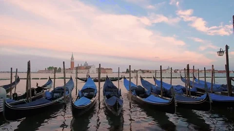 Magical beautiful landscape with gondolas in waves on the Grand Canal on the Stock Footage 83317459