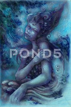Magical beautiful nocturnal elven fairy, colorful drawing Stock Illustration