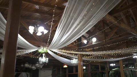 Magical Ceiling Decor at a Wedding Reception Stock Footage 319005634