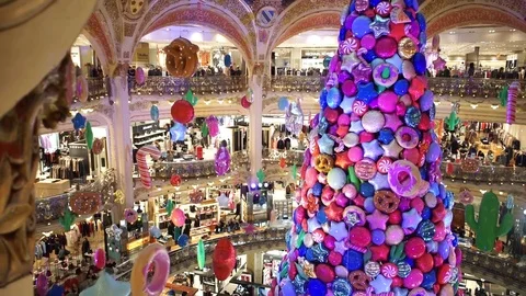 Magical Christmas Tree inside Galeries Lafayette in Paris France Stock footag Stock Footage 84896413