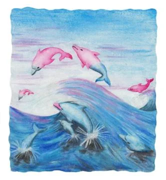Magical Dolphins leaping out of the water Stock-Illustration