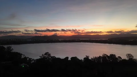 Magical Dusk: A Panoramic Sunset Over a Lagoon in Garopaba, Brazil Stock Footage 317100290