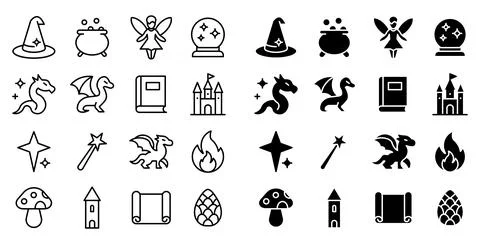 Magical Elements and Symbols for Fantasy Themes and Storytelling 스톡 일러스트