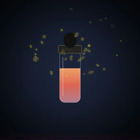 Magical Elixir Bottle with Glowing Leaves on Dark Background Stock Footage 348199322