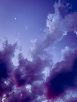 Magical evening sky with clouds and moon, Ottawa, Ontario, Canada Stock Photos