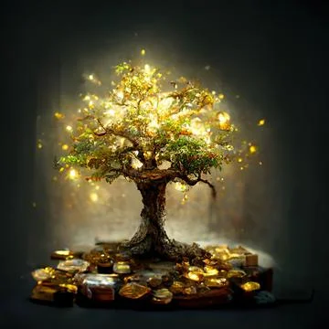 Magical fantasy coin jewel tree concept of money investment. Stock Illustration