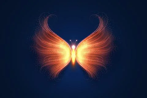 Magical fire butterfly, composed from light particles. Vector illustration. Stock Illustration