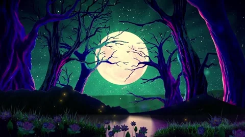 Magical forest night moon firefly Stock Footage 269322768