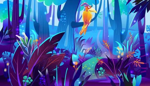 Magical forest Vector fairy tale illustration with trees Stock Illustration