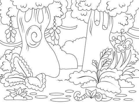Magical forest. Vector illustration, page coloring book. Stock Illustration