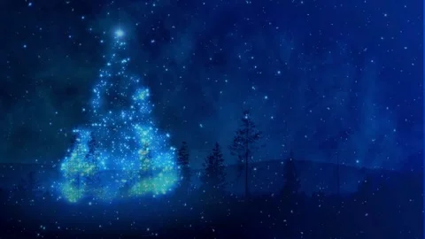 Magical Glowing Blue Christmas Tree in Winter Forest Stock Footage 336013701