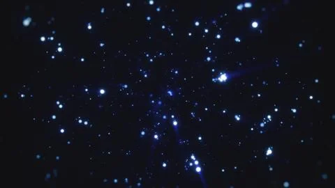 Magical glowing blue floating particles deep space background Stock Illustration