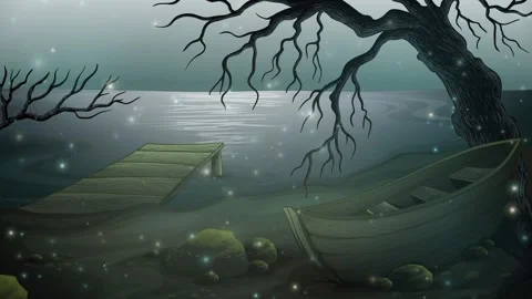Magical Glowing Particles Drifting Over a Dark Lake at Night Stock-Footage 341066058
