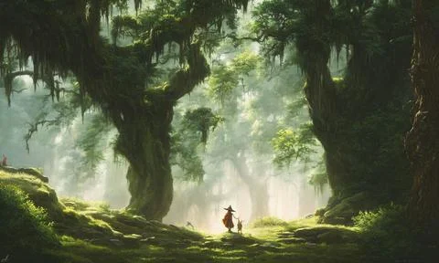 Magical Green Forest Stock Illustration