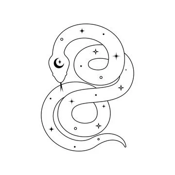 Magical hands and celestial snake in outline style. Spiritual tribal symbol for Stock Illustration