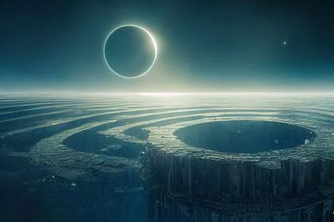 Magical illustration of the full moon eclipse over a futuristic maze Ilustração Stock