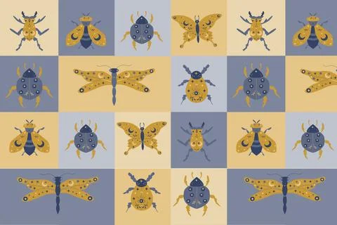 Magical insect with celestial elements in crescent Illustrazione stock