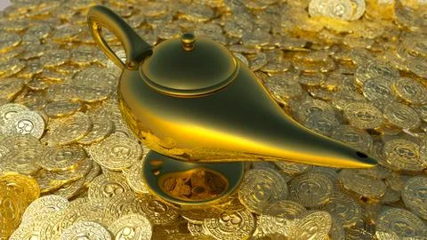 Magical lamp of Aladdin. 3D render Stock Illustration