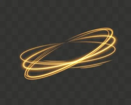 Magical light effect. Rotating luminous ellipses. Dynamic golden rings on b.. Stock Illustration