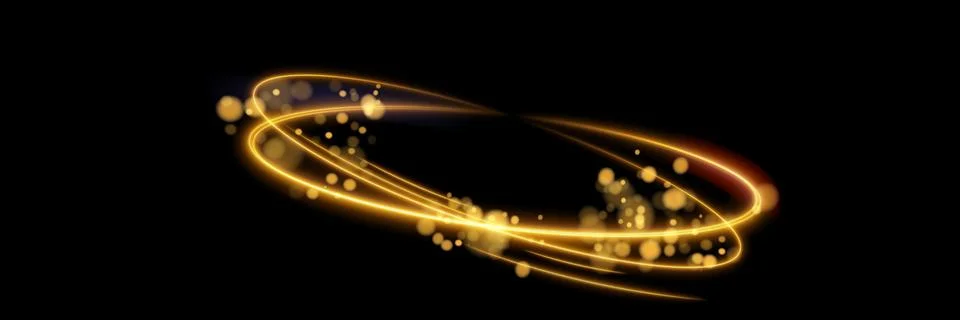 Magical light effect. Rotating luminous ellipses. Dynamic golden rings on b.. Stock Illustration
