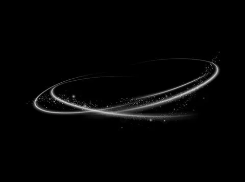 Magical light effect. Rotating luminous ellipses. Dynamic golden rings on black Stock Illustration