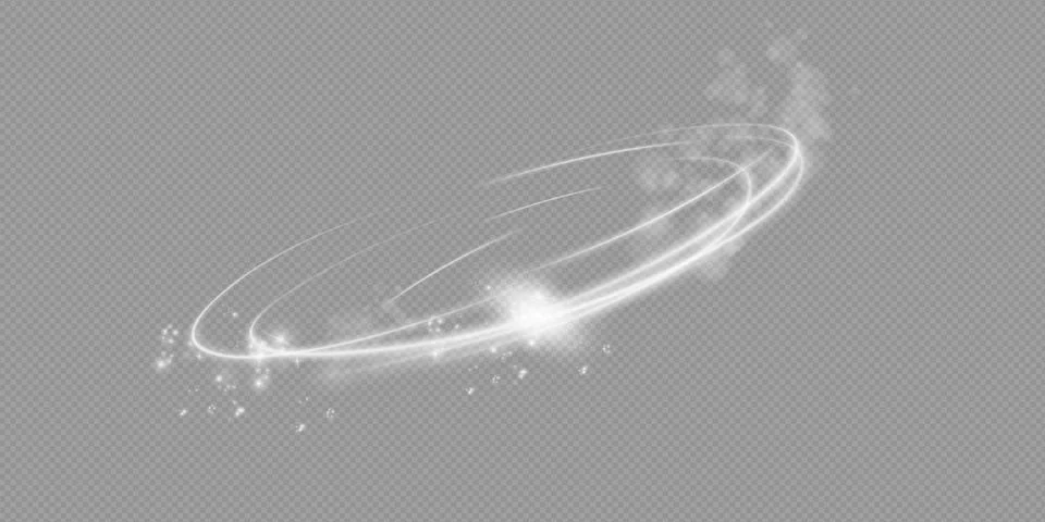 Magical light effect. Rotating luminous ellipses. Dynamic golden rings on black Stock Illustration