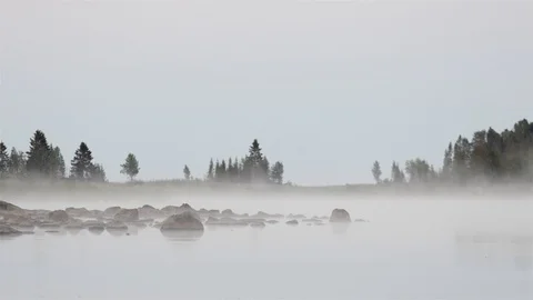 Magical Misty Fog - Mist Over Water Landscape 4k Nature Background Loop Sweden Stock Footage