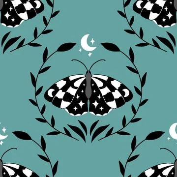 Magical moth raster seamless pattern illustration design Stock Illustration