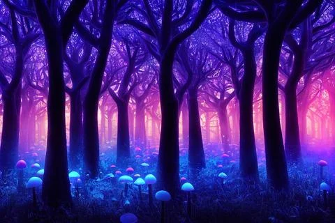 Magical Mushroom Forest Blacklight Efect イラスト素材