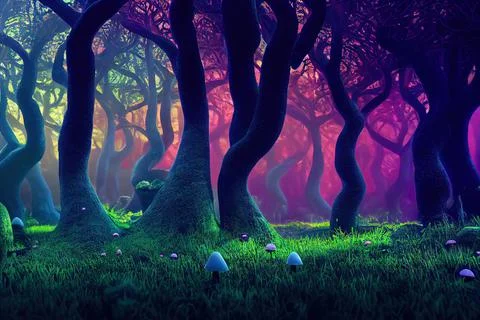 Magical Mushroom Forest Stock Illustration