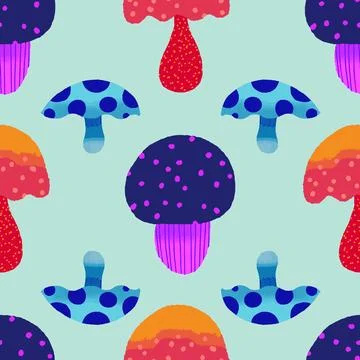 Magical mushrooms seamless vector pattern design Stock Illustration