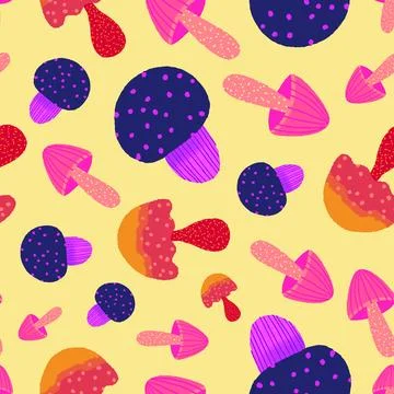 Magical mushrooms vector pattern design Stock Illustration