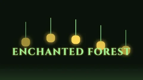 Magical neon glowing forest text background with hanging mystical fairy light Stock Footage 336889648