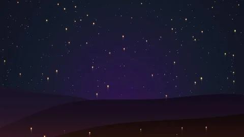 Magical Night Sky with Floating Lanterns Over Hills, Starry Galaxy Background Stock Footage 348571967