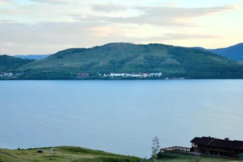Magical panoramic landscape with a mountain lake in the mountains at sunset Fotos Stock