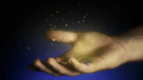 Magical particles. Open hands of a man. Holding, giving, reaching, taking concep Stock Footage 38744935