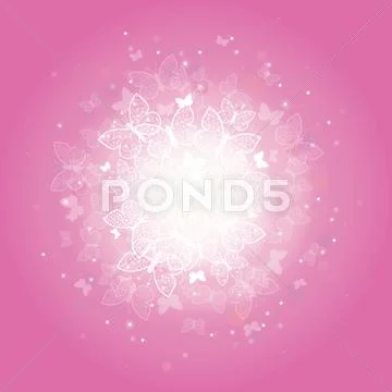 Magical pink butterflies sunburst background Stock Illustration