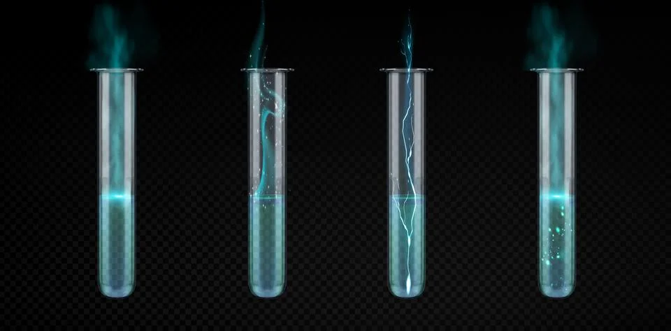 Magical potion elixir bottle, glowing blue smoke Stock Illustration