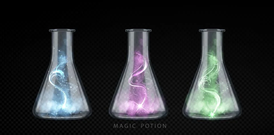 Magical potion elixir bottle, glowing green swirls Stock Illustration