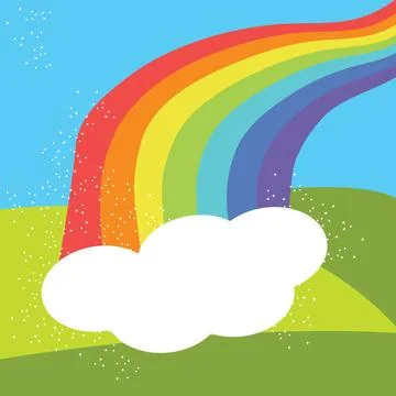 Magical psychedelic landscape with a big rainbow Stock Illustration