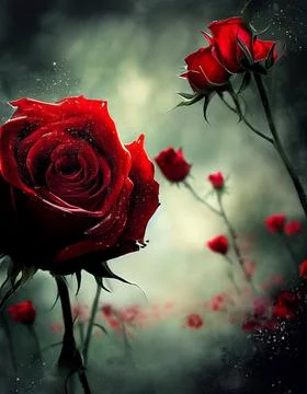 Magical red rose for creating a beautiful nature flower background close up. Stock Illustration