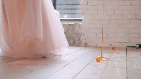 Magical shooting, girl throws light delicate dress in pink and purple colors Stock Footage 100193708